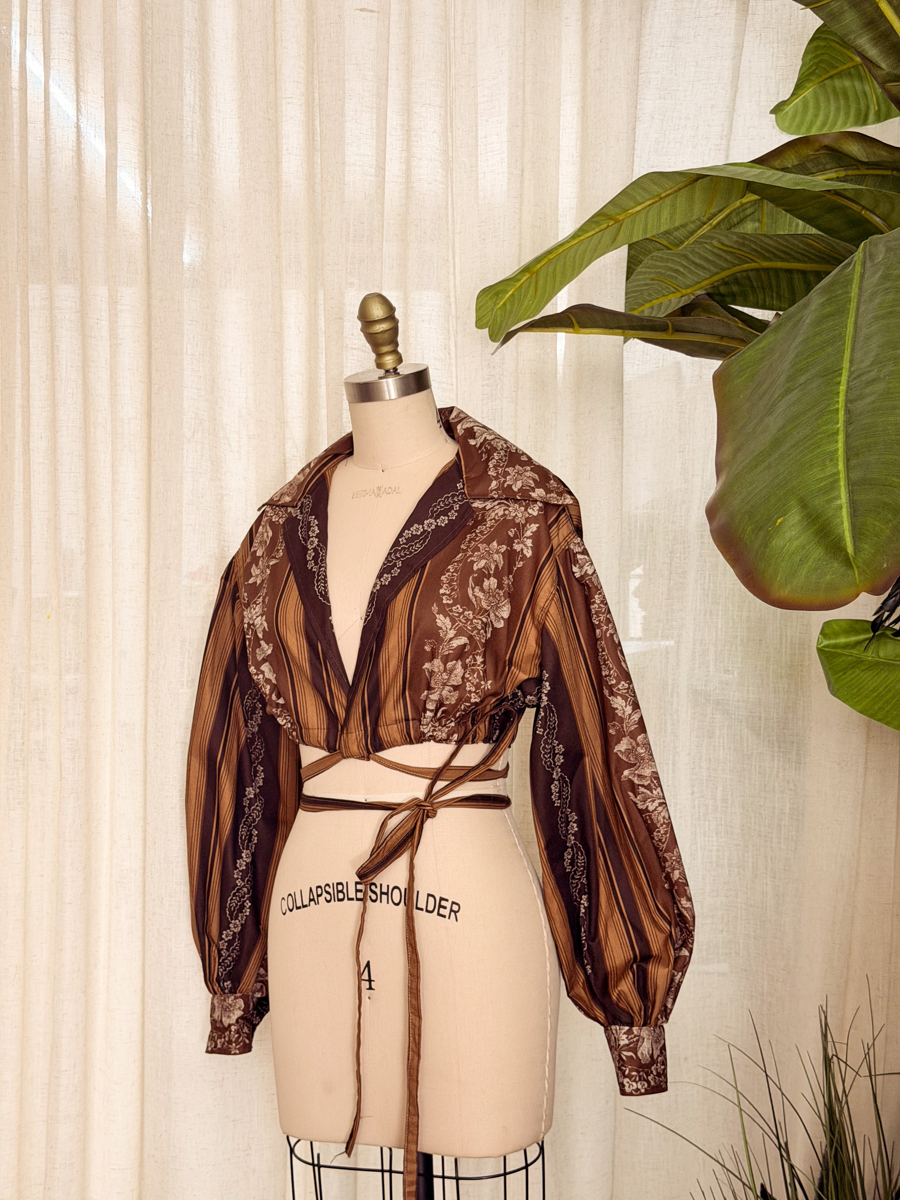 WRAP AROUND SHIRT - BROWN PRINTED COTTON - MEDIUM