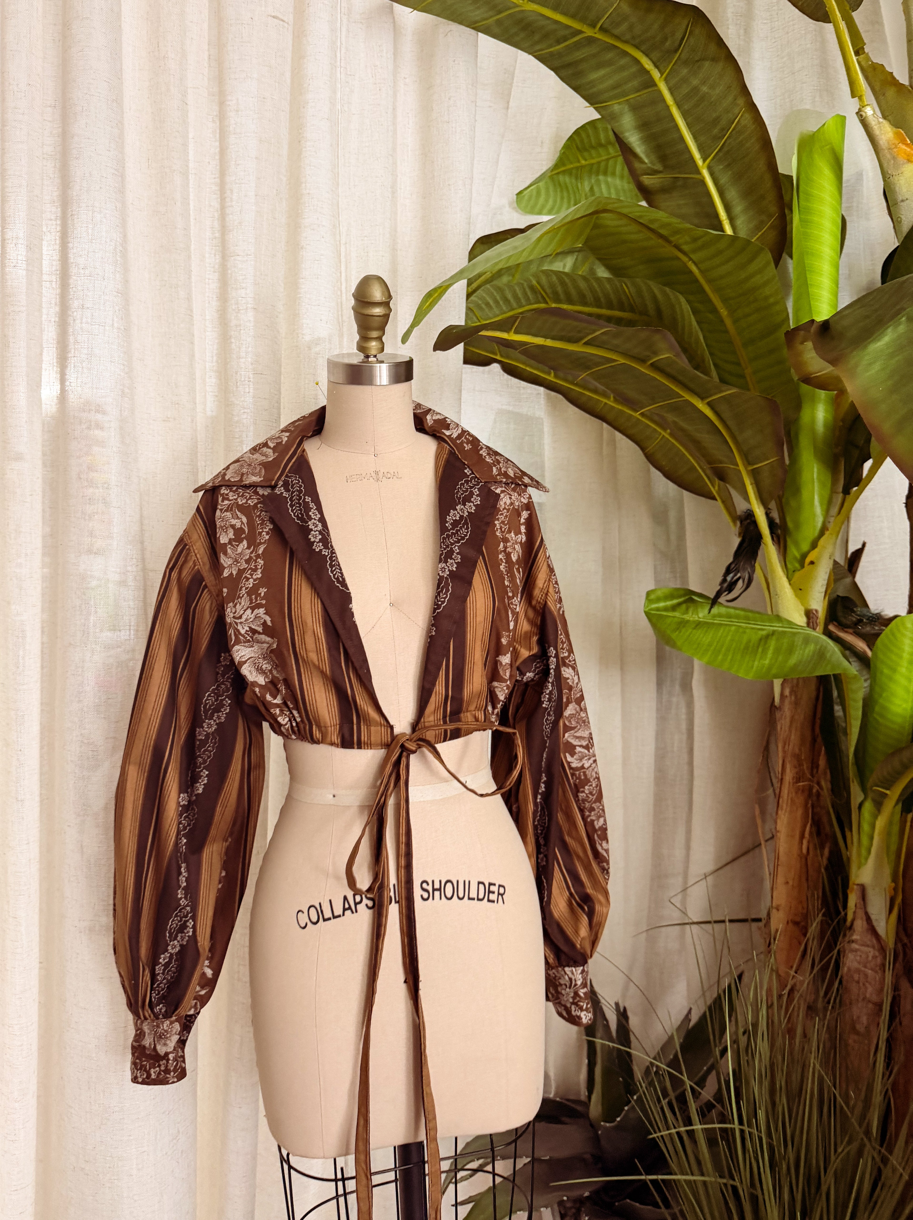 WRAP AROUND SHIRT - BROWN PRINTED COTTON - MEDIUM