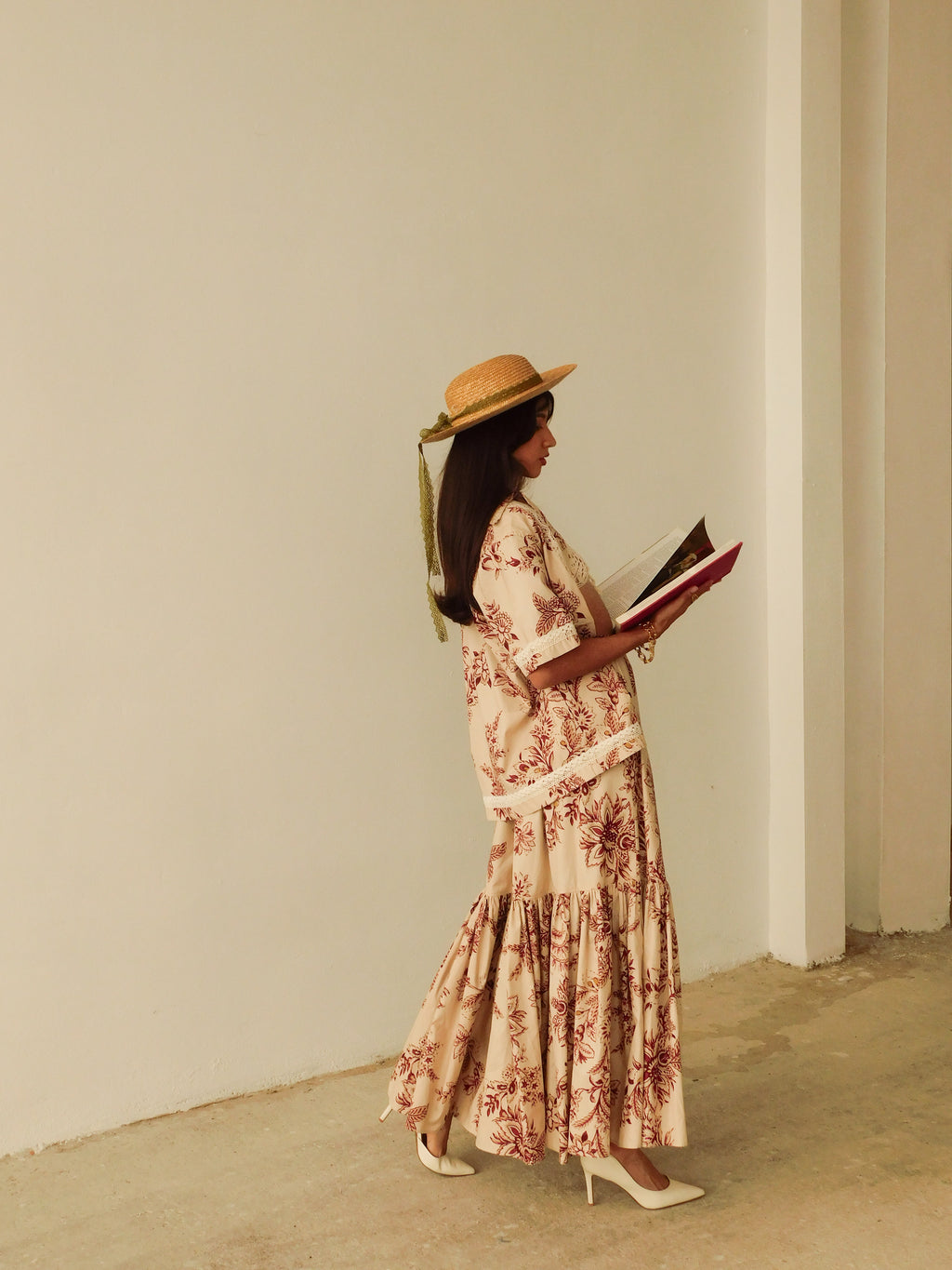 FLORAL RED MAXI SKIRT - SMALL